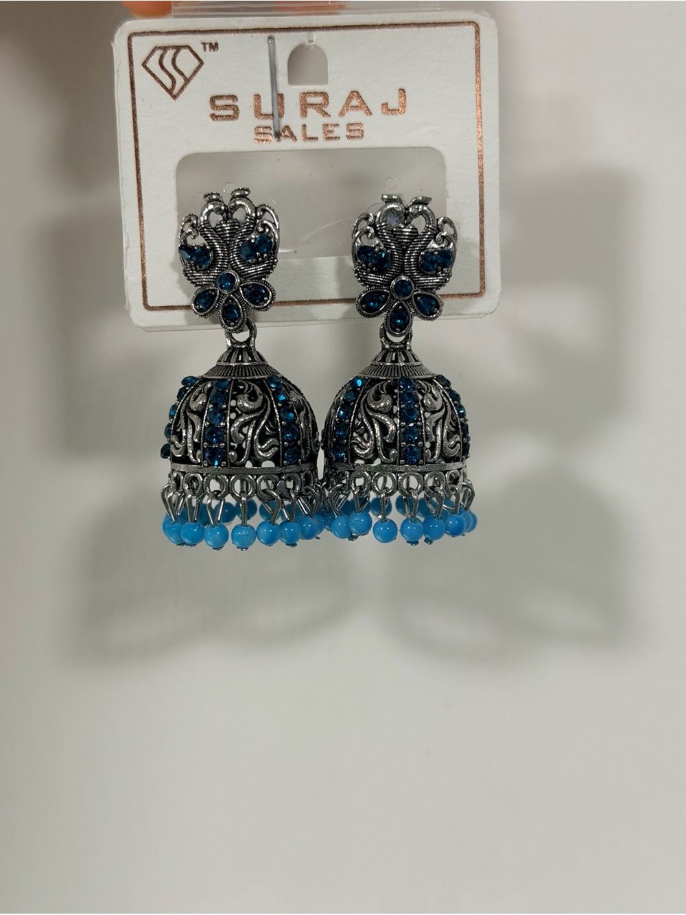 Blue Stone Jhumka Earrings